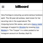 Vera Farmiga Instagram - Thanks for the @ironmaiden #TheTrooper nod, @Billboard. Lovers of life and liberty, Ukrainians are the bravest souls. They will defend their land, identity, culture, language, and freedom to the death, without regret or fear. And we each should help them every way we can. See link in bio. 🇺🇦  #SlavaUkraini #HeroyamSlava #СлаваУкраїні! #Героямслава! #GloryToUkraine #GloryToTheHeroes #UnitedwithUkraine #IStandWithUkraine @rockacademyofficial @scottianthrax @jbirdbowman @mvisconti @chefbrian1975 @bingsyc @mommytoluc #leslieleseur @herpetologist_fynn @revelyoungartandmusic #🇺🇦