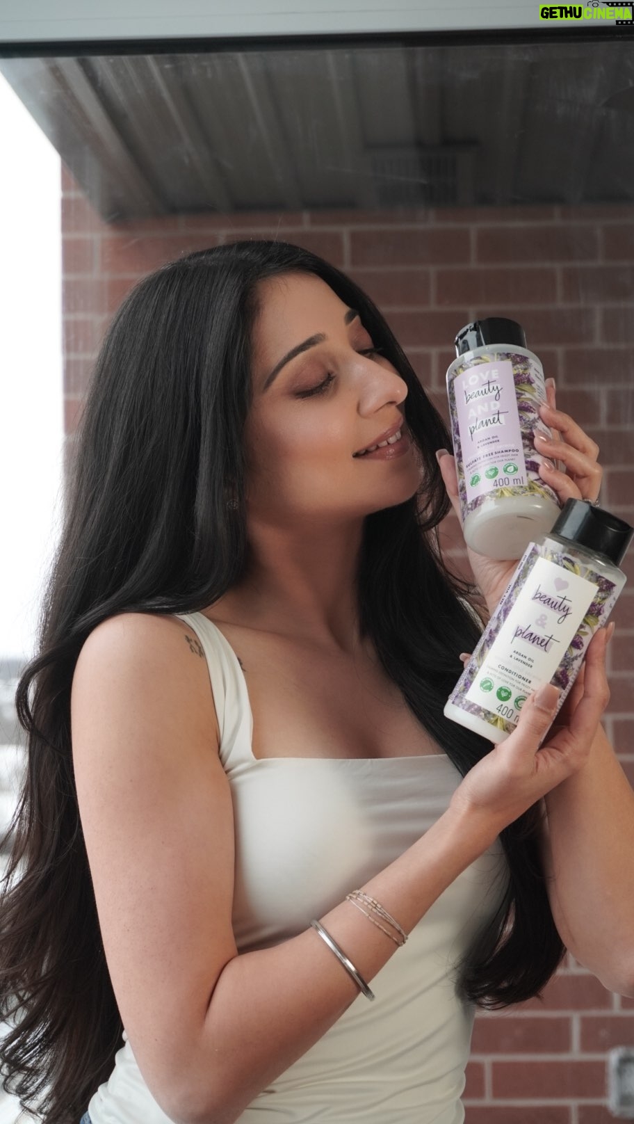 Vrushika Mehta Instagram - Stepped up my haircare routine with @lovebeautyandplanet_inโs Argan Oil & Lavender Shampoo Conditioner! ๐ฟ๐โโ๏ธ Infused with 100% organic Argan Oil and free from sulfates, this duo not only conquers frizz but also wraps my hair in the calming scent of lavender. Beyond the hair benefits, itโs my small way of contributing to sustainability. ๐โจ Join me in this mindful haircare journey โ try it out and letโs share the love for healthier hair and a happier planet! ๐ฌ #LoveBeautyAndPlanet #HaircareEssentials #ArganOil #SustainableBeautyRitual #SulphateFree #Ad