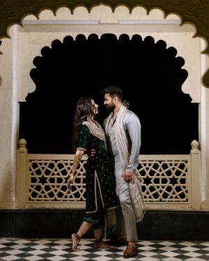Vrushika Mehta Instagram - Mehendi night was filled with colours and giggles. We had a fun mission too – getting Saurabh to find his name in the mehendi design! 😄💍 Our families danced, laughed, and celebrated together, making it a beautiful night filled with love and joy. 💃❤️

Captured by: @smaryafilms 
Wearing: @gulabo_jaipur 
Jewellery: @neo_jewellers 

#rabhdivrushyy #mehndi