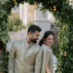 Vrushika Mehta Instagram - Under the Tuscan sun of love, surrounded by the warmth of family and friends, we painted our journey in shades of joy at our Italian-themed Haldi ceremony. 💛✨ Blessed with love, laughter, and countless memories. ❤ . Captured by: @smaryafilms Jewellery: @houseofdoro Designed & Managed by: @faith13_events #rabhdivrushyy #haldi