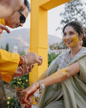 Vrushika Mehta Instagram - Under the Tuscan sun of love, surrounded by the warmth of family and friends, we painted our journey in shades of joy at our Italian-themed Haldi ceremony. 💛✨ Blessed with love, laughter, and countless memories. ❤
.
Captured by: @smaryafilms 
Jewellery: @houseofdoro 
Designed & Managed by: @faith13_events 
#rabhdivrushyy #haldi