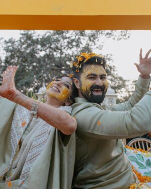 Vrushika Mehta Instagram - Under the Tuscan sun of love, surrounded by the warmth of family and friends, we painted our journey in shades of joy at our Italian-themed Haldi ceremony. 💛✨ Blessed with love, laughter, and countless memories. ❤
.
Captured by: @smaryafilms 
Jewellery: @houseofdoro 
Designed & Managed by: @faith13_events 
#rabhdivrushyy #haldi