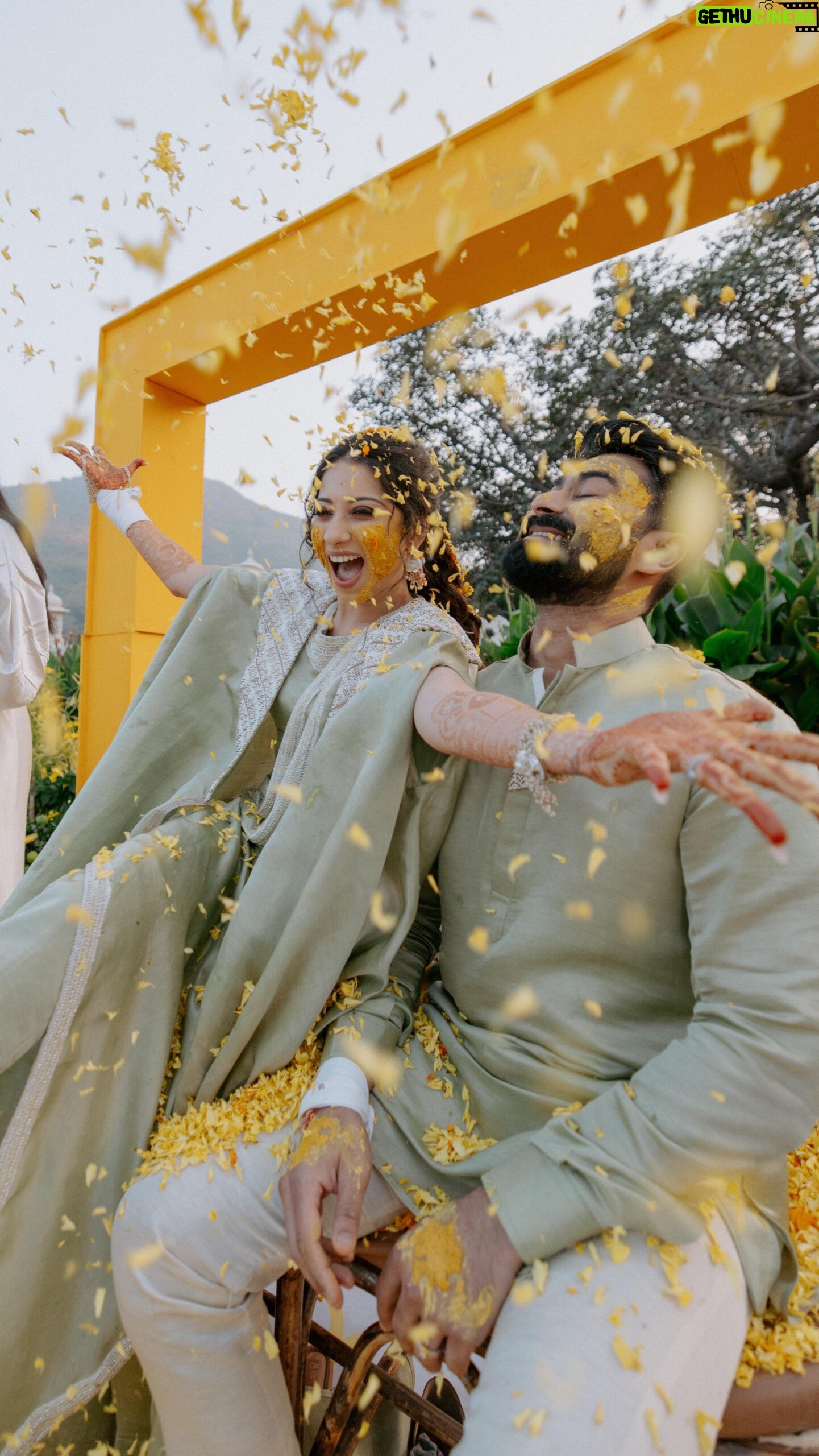 Vrushika Mehta Instagram - Under the Tuscan sun of love, surrounded by the warmth of family and friends, we painted our journey in shades of joy at our Italian-themed Haldi ceremony. ๐โจ Blessed with love, laughter, and countless memories. โค . Our colourful Haldi ceremony was beautifully captured by @smaryafilms Loved the jewellery from @houseofdoro Designed & Managed by @faith13_events #Rabhdivrushyy #haldi
