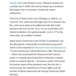 Wanda Sykes Instagram - My new tour PLEASE & THANK YOU coming to a city near you this 2024. Tickets at wandasykes.com @variety