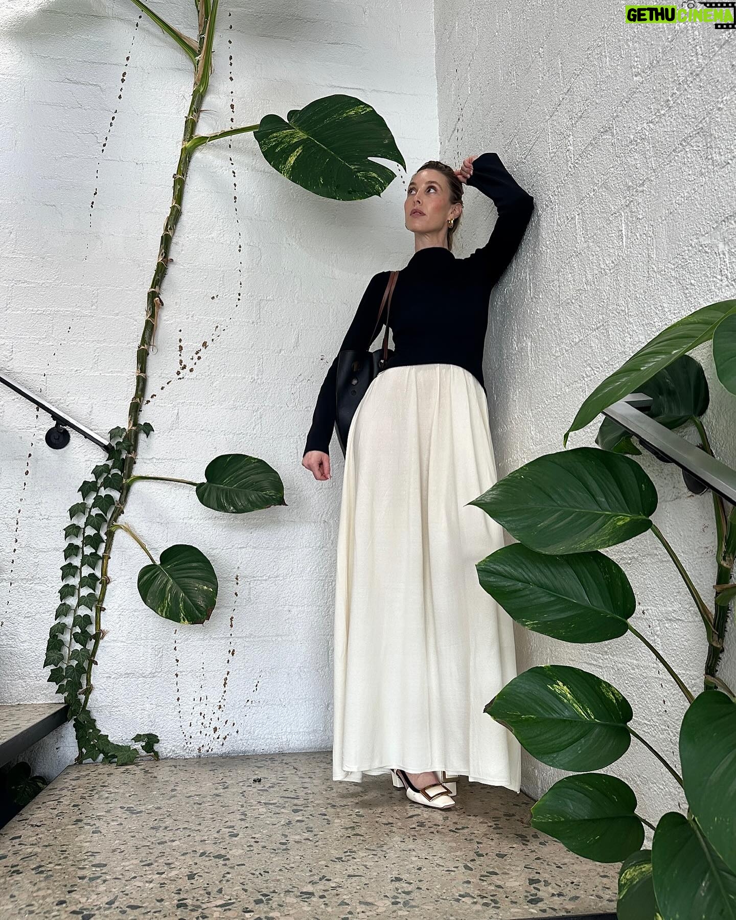 Whitney Port Instagram - Had a fun day with @refinery29 yesterday and almost got Timmy to do an OOTD with me. Great day 🍰 Wearing: @solidandstriped x @sofiarichiegrainge @rogervivier shoes @loewe bag @chanelofficial sunnies @jouercosmetics lip