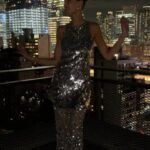 Whitney Port Instagram - Felt like a disco queen in my @lapointe outfit 🪩 I was supposed to go to the @pradabeauty party but was too naushxausted (Timmy made that word up, so now it’s my go to because it explains my life too much of the time)