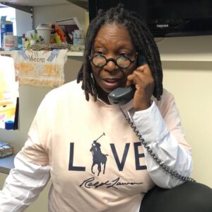 Whoopi Goldberg Instagram - A day at work wearing my @ralphlauren “Live Love” t-shirt. 100% of the sale of this shirt goes to cancer charities. These folks are always doing great work #pinkpony