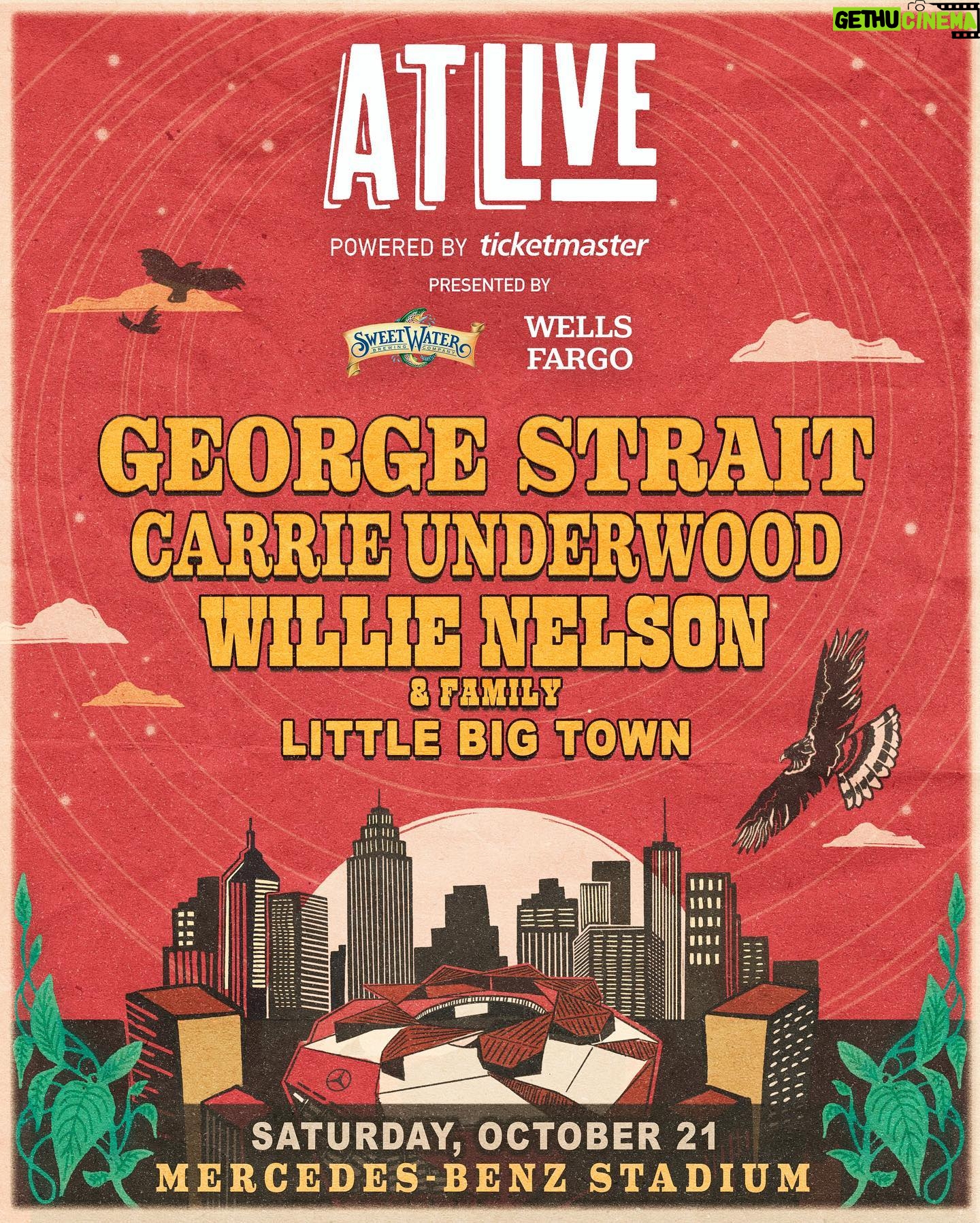 Willie Nelson Instagram - Georgia on my mind! Willie Nelson & Family are heading to Mercedes-Benz Stadium in Atlanta along with @georgestrait, @carrieunderwood, and @littlebigtown on Saturday, October 21 for ATLive! Tickets go on sale on Friday, July 21 at 10AM ET.