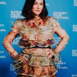 Yael Stone Instagram – Last night attending ’Bay of Fires’ premiere at the @sydfilmfest Soon to be aired on @abctv sunday 16th of July. Lots of talent, lead by the exceptional as always @martadusseldorp – now producer/creator extraordinaire. Big thank you to @bluespinach once again for this gilded petal vintage @zimmermann frock, proving once again fashion can be sustainable, fun, and not cost the earth.
(Looking forward to sharing a cast photo when I find one!)