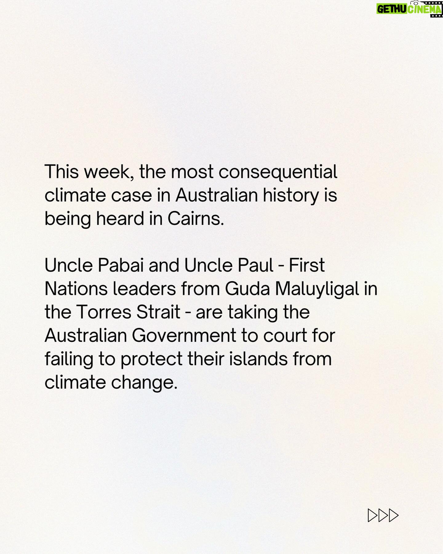Yael Stone Instagram - This could change everything. Uncle Paul and Uncle Pabai are First Nations leaders from Guda Maluyligal in the Torres Strait. They’re taking the Federal Government to court over rising sea levels and climate harm to their Island homes. Next week, there will be a week-long hearing on the @australianclimatecase.The Australian Climate Case is the most consequential case for climate change in Australian legal history. A win in The Uncles case could force the Australian government to reduce emissions in line with the “best available science” — which is a 75% emissions cut this decade. We’re lucky to have Uncle Pabai and Uncle Paul in this fight, they deserve our attention and our thanks. There’s still hope while there’s still time to act. Sign the pledge to show your support - link in my profile