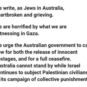Yael Stone Instagram - I am a secular Australian Jew and I have signed this open letter. 
The land in the Middle East has number of touchstones for my family, my name is drawn from those connections. But I have never set foot there, I never felt I had the capacity to hold so many conflicting notions and visit with a clear heart. This war is vast and deep, historically ancient, complex and wrought with pain - all beyond the scope of my comprehension. But I do know this, the current violence is taking us further and further from peace. And peace must surely be our purpose.##### IMPORTANT ADDITION = For those of you posting flags in connection to my post, respectfully, I ask you not to. I do not stand for ‘a side’ or behind any flag that is well beyond my comprehension let alone my identity. That is tribalism at work - that seeks to divide, a world where you have to choose a side (and continue the battle footing). With this post I support peace - which practically is a long and delicate process - that will not involve little me or most of us in social media land. My post is a simple statement that first step towards peace seems to be the cessation of violence. This includes a release of hostages which is stated clearly in the letter.