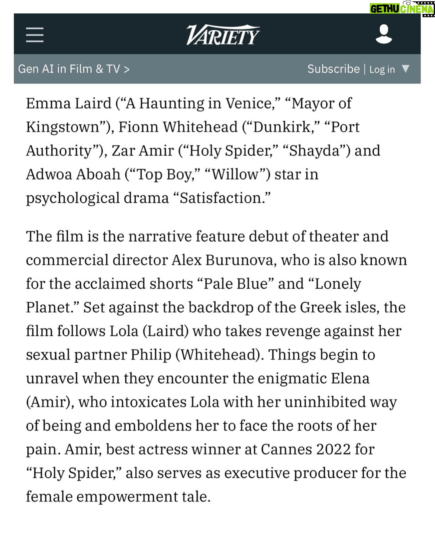 Zar Amir Ebrahimi Instagram - Happy to share this special one with an incredible lead and partner in crime @emmalaird soon with you all! Stay tuned 🙌 فیلم جدید در راه به کارگردانی الکس بورونووا و به نام سَتیسفَکشن ! ترجمه فارسیش رو نمیدونم هنوز چی باید گفت! باید اول خودم فیلم رو کامل و بعد از پایان صداگذاریش ببینم :) یک چیزی در مایههای رضایت ولی حتما تیتر فارسی جالبتری از ترجمه کلمه به کلمه، به فکرمون خواهد رسید! اِما و فیون هر دو بازیگرهای جوان و بسیار بااستعدادی هستند و کار باهاشون خیلی لذتبخش بود. من تهیهکننده اجرایی فیلم هم هستم ✌️