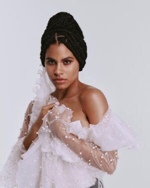 Zazie Beetz Instagram - 🪲My first US print cover🦇 Thank you @elleusa and @ninagarcia for inviting me to play dress up with you. The mood board was old Hollywood glam, and then we veered toward full witch because that is the natural order of things 🧙🏾‍♀️ The vibe is only available with my dreamy team...

@lacyredway with hair
@tyronmachhausen with makeup
@shibonleigh with styling
@adrienneraquel snapping photos

Issue is out now! Also, I’m sharing this month with chess prodigy @anyataylorjoy and the musical @oliviarodrigo 💚 So go take a sneaky little peek at their stories as well. May the vibe be with you. Ciao!!