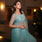 Abarnathi Instagram - Eclipsed by ma own aura 🩵✨ : : : Designer @maluraahdesigns Clicks @eyeclickzstudio Stylist @diptidesai_official Hairstyle @salon_149 Mua @noormakeup_mehndi For movie #irugapatru Thanks giving meet 🩵✨ #promotions #cinema #fashion #designersarees #photooftheday #smile #fashiontrends #abarnathi