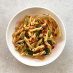 Abbie Cornish Instagram - For lunch today I made Baked Carrot and Rosemary Strozzapreti. This was a fun one. I used the vegetable broth I made last night to cook the pasta in along with a sprig of rosemary and a quarter of a mandarin. I then drained the pasta and added it to an already cooking skillet of baked carrots (that I also made last night), rosemary, olive oil, a tablespoon of Italian herb pasta sauce, crushed garlic, salt and pepper and then stirred for a minute. Before serving I added a teaspoon of vegan butter and stirred again. Served in a bowl with a single sector of baked onion, and garnished with rosemary, dill, some edible flower petals, salt and pepper. 🏵
