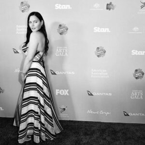 Abbie Cornish Instagram - Beautiful night last night at the #GDayUSAArtsGala honoring some gems @samweaving #CraigGillespie @deltagoodrem 👏✨👏✨ @gdayusa @_aaausa // Wearing another one of Jacq’s dresses (thefeelgoodkitchen). Hair and make up by yours truly.  Necklace I bought forever ago and earrings were a gift from Jacq!  Xx