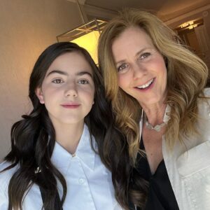 Abby Ryder Fortson Instagram - MY MOM!!! I couldn’t have done any of this at @cinemacon without my mom right by my side!!!! @christielynnsmith ❤️❤️❤️
.
 @lionsgate @margaretmovie 
.
.
Shout outs!!!
Stylist @taraswennen 
Glam @natasharg 
Incredible suit  @thombrowne ❤️
Boots @docmartensshoes 
Photographer @kevinfrazier first picture of me and my mom and the best host ever!! @entertainmenttonight @bentrivett cute Polaroid!
Pants @rouje 
Shirt @mantu_castor 
Shoes @andotherstories 
Jewelry @castjewelry 
Jacket @dolcegabbana 
.
@christielynnsmith 
Dress @eileenfisherny 
Jewelry @hannahkjewelry 
Shoes @aglshoes
Jumpsuit @madewell 
Blazer @dkny