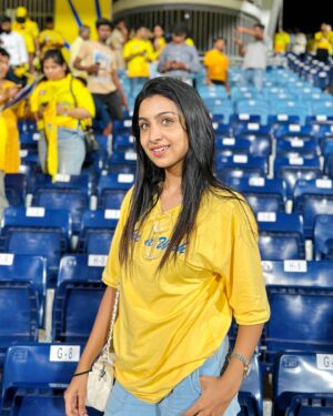 Abeneya Nethran Instagram - My 11.11 wish (I.e my childhood wish ) came trueeeeeee🥺🥺yesss!!! I cried apart when he played the match today which was reallyyyyyyyyyy unexpected 🫠🫠🫠🫠🥺🥺
And ukw this was  the 1st ever match on live for me🥺🎥 
That 10 yr old ABE would be soooo muchh happier nowwww! As I am now who became a huge fan and had a huge respect on Namma THALA DHONI @mahi7781 from the World Cup match where they won after 28 years😌❤️ IDHU PODHUM ENAKU❤️🫠

Avaru vandhapo…! That GOOSEBUMPS moment AND THE TEARS ON MY EYES😭 I didn’t even expect that I would get tears!! 
It was that emotional moment for me who just accomplished one of the childhood wish of KUTTY ABEEE ! 
Huge respect to him 🫡 as alwayssss!!

My one best dayyy to be cherished!!!!!! 🥺

Csk!!!!!!! 💛

Pc- @iam.anchana 🥺🥺🫂🫂

#dhoni #csk #ipl #match #abeneya #instagram #1111 #makeawish #mahi