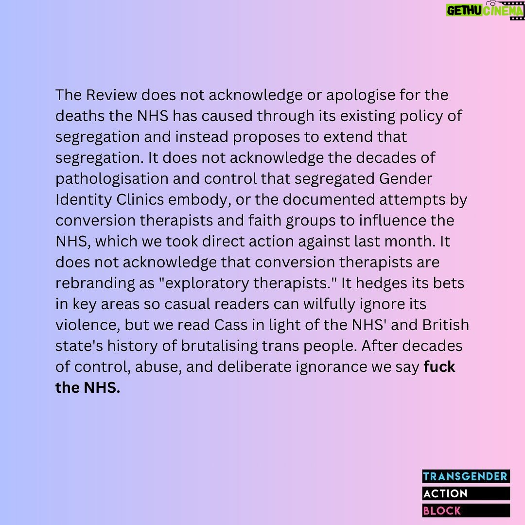Abigail Thorn - 11.2K Likes - Have to agree with Transgender Action Block here: too many people have died on the NHS waiting lists, we need self-determination! More segregation and control canāt be the answer - our bodies, our choice šāØš