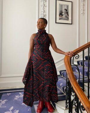 Adjoa Andoh Instagram - Thrilled to be a part of the announcement of the May 4th arrival of Queen Charlotte: A Bridgerton Story, decked out in this suitably fabulous @roland_mouret creation😍 #queencharlotteabridgertonstory
