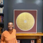 Adjoa Andoh Instagram - Thrilled to receive this beautiful painting ‘Golden Earth Door’ from the brilliant Jim MacAirt @zen_not_zen 🌞A very Happy Birthday to me from my husband @howardcunnell ! #zennotzen #jimmacairt #zenpainting