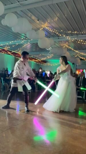 Ae Southammavong Instagram - One of the funnest, nerdiest, most loving, and wholesome weddings I’ve ever been to!!! You guys are so loved 🤍🤍🤍wishing you a lifetime of happiness and endless fun!!! Cheers to the cutest newlyweds 🤵🏻👰🏻‍♀️ @priyonjoni and @jadeycao #starwars #starwarswedding #asianwedding #randomisanunderstatement #nerdlife #toocool