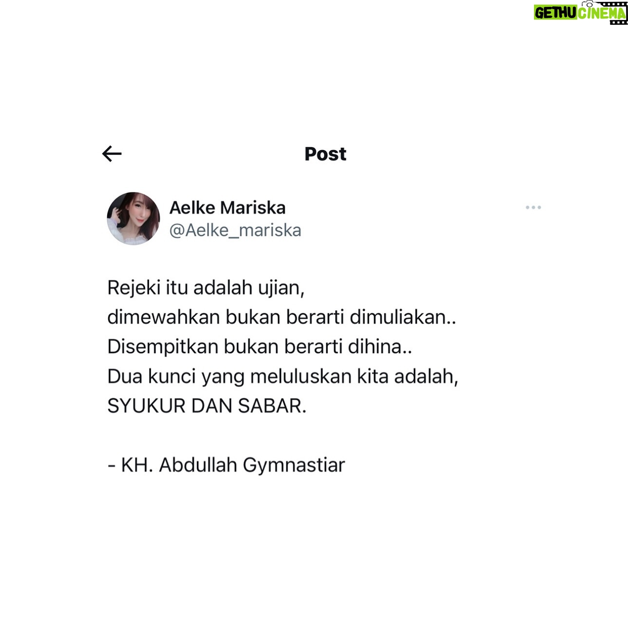 Aelke Mariska - 3 Likes - Sebuah pesan untuk saya yang “kalo bisa ngamok, ngapain sabar..” 😄
Jangan lupa syukur dan sabar ya! Hehe..
#aelkereminder