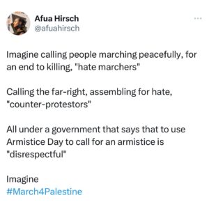 Afua Hirsch Instagram - The depths of moral bankruptcy our politicians plumb just keep deepening

Meanwhile the life affirming thing is that maybe a million people are out here standing with love 💪🏽🕊️

#ceasefirenow🇵🇸