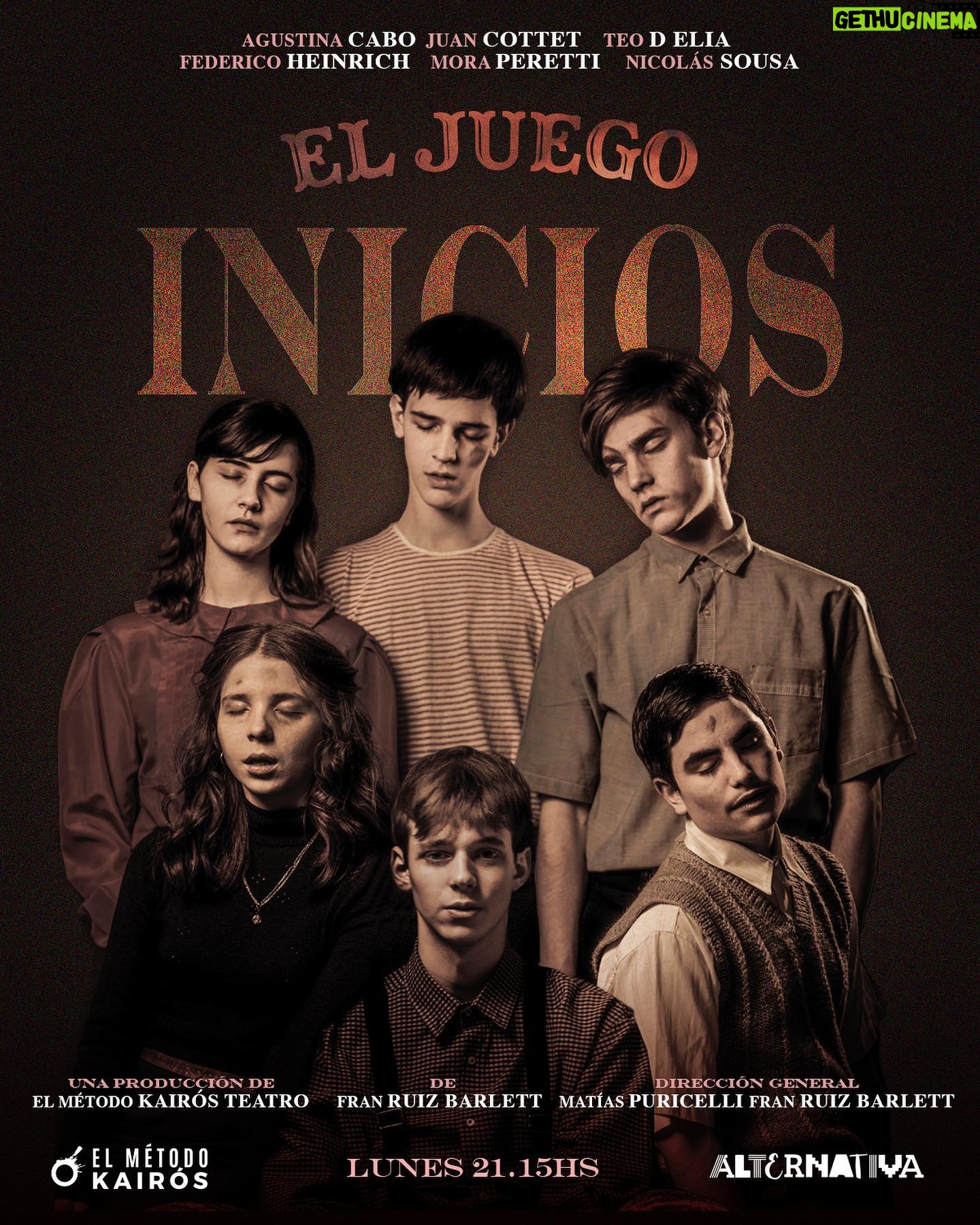 Agustina Cabo Instagram - Soy feliz. Todos los lunes de agosto a las 21:15 hs vamos a estar haciendo @eljuego.inicios en @el.metodo.kairos con un equipo deluxe!! Las entradas se compran por alternativa teatral 🔦 De: @franruizbarlett Dirección: @matiaspuricelli @franruizbarlett Elenco: @caboagustina @moraperetti_ @juan.cottet @teo.delia @nico_sousaok @fede.heinrich Asistente de dirección: @ccamiosa Vestuario: @carolpeiretti Escenografía: @giulianobenedetti Fotografía: @nacholunadei Diseño gráfico: Lucila Gejtman Producción general: @el.metodo.kairos Redes: @abrilvergara13
