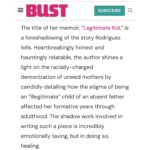 Aida Rodríguez Instagram – Thank you @bust_magazine for this amazing write up on my book #legitimatekid It is bold and stares in the face of the many monsters that I wanted to confront. The womanNESS that showed up for me throughout my entire life cannot be overshadowed by the absence of my father. I really appreciate you pointing out what so many missed in my life, including me. My book has been out a month, and the responses that I have received have been overwhelmingly loving, supportive and full of gratitude. I appreciate every single one of you! I will continue to uplift the voices of the people who are often ignored and disrespected in this society. They are, and will forever be, my heroes‼️

Click the link in the bio and order a copy today. Legitimate Kid is available wherever books are sold.