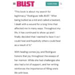 Aida Rodríguez Instagram – Thank you @bust_magazine for this amazing write up on my book #legitimatekid It is bold and stares in the face of the many monsters that I wanted to confront. The womanNESS that showed up for me throughout my entire life cannot be overshadowed by the absence of my father. I really appreciate you pointing out what so many missed in my life, including me. My book has been out a month, and the responses that I have received have been overwhelmingly loving, supportive and full of gratitude. I appreciate every single one of you! I will continue to uplift the voices of the people who are often ignored and disrespected in this society. They are, and will forever be, my heroes‼️

Click the link in the bio and order a copy today. Legitimate Kid is available wherever books are sold.