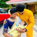 Aishwarya Ramsai Instagram - First family pic❤️😍onam akosham with our kunju vava.. : #actress #aishwaryaramsai #naleefgea #kiyani #kunjuvava #mounaragam