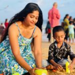 Aishwarya Ramsai Instagram - THERE'S THIS BOY wHO Holds MY HEART. HE CALLS ME Mom🩵❣️My vyAn💋 : #sonlove #beach #sand #actress #aishwaryaramsai #bekind #staysafe