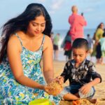 Aishwarya Ramsai Instagram - THERE'S THIS BOY wHO Holds MY HEART. HE CALLS ME Mom🩵❣️My vyAn💋 : #sonlove #beach #sand #actress #aishwaryaramsai #bekind #staysafe