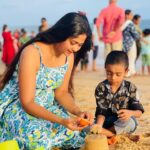 Aishwarya Ramsai Instagram - THERE'S THIS BOY wHO Holds MY HEART. HE CALLS ME Mom🩵❣️My vyAn💋 : #sonlove #beach #sand #actress #aishwaryaramsai #bekind #staysafe