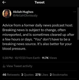 Akilah Hughes Instagram - Partially a brag that I never updated Twitter so it still says “tweets” and “retweets,” partially me trying to give a little advice. Love to you. ❤️