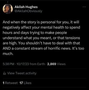 Akilah Hughes Instagram - Partially a brag that I never updated Twitter so it still says “tweets” and “retweets,” partially me trying to give a little advice. Love to you. ❤️