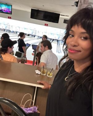Akilah Hughes Instagram - 🎂 34 🎉 
Going with the theme of “strikes” like the rest of Hollywood, we went bowling. I was not great at it. I hope this year the strike ends, any of the cool shit I got to work on can actually be shared, and I can decide once and for all where I’m trying to be. Geographically. Hair-ily. Vocationally. The Venn Diagram of what I’m good at and what I want to do is getting closer to a circle than ever. And blah blah maybe I’ll care about romance or maybe not. That’s what reality tv is for. Thank you for all the wishes. 🎵 and many mooooooore
