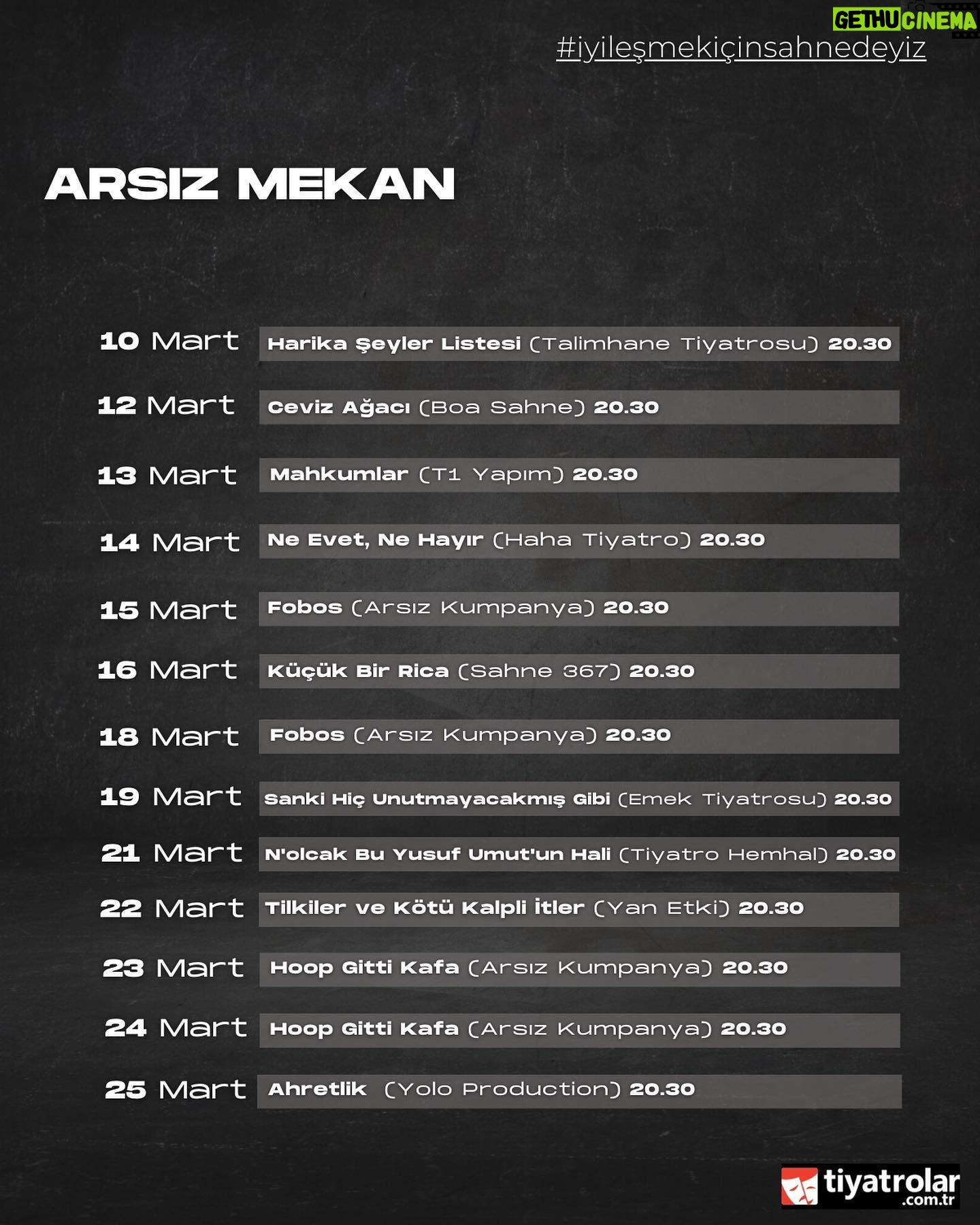 Alara Turan Instagram - Perdelerimizi bu kez iyileşmek için açıyoruz! Ülkemizin yaşadığı bu deprem faciasından sonra deprem bölgesine destek olabilmek için 16 tiyatro ekibi bir araya geldik. 10 – 25 Mart tarihleri arasında etkinlik kapsamında oynayacağımız oyunların gelirinin tamamı sahada aktif çalışma sürdüren İYİLİK MELEKLERİ DERNEĞİ’ne aktarılacaktır. Bu süreçte bizimle olan Bir Ay Bir Hafta, Boa Sahne, Emek Tiyatrosu, Haha Tiyatro, Nova Oyun Yapım, Sahne 367, Talimhane Tiyatrosu, Tiyatro Bereze, Tiyatro Eksi On Altı, Tiyatro Mitos, TiyatrOps, Yan Etki ve Yolo Production’a, mekanını bizler için açıp desteğini esirgemeyen TiyatrOps’a, bilet satışlarımız için bizimle işbirliğinde olan tiyatrolar.com.tr’ye ve Melis İşiten’e teşekkür ederiz. Biletler tiyatrolar.com.tr de, link bio’da. 🕊️ #iyileşmekiçinsahnedeyiz #arsızkumpanya #t1yapimsanat #tiyatrops #yoloentertainment #talimhanetiyatrosu #boasahne #emektiyatrosu #tiyatroyanetki #sahne367 #hahatiyatro #tiyatrohemhâl #tiyatroeksionaltı #novaoyunyapım #berezetiyatro #1ay1hafta #iyilikmelekleriderneği #tiyatrolarcomtr