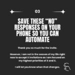 Ali Tate Cutler Instagram - ‼️‼️ Save these “No thank you” templates to your phone to automate your season of essentialism ‼️‼️ To be honest, I have been struggling. I feel burnt out. My mentorship business is thriving, there are modeling and influencing opportunities, social invites coming in every day. I have learned the hard way after getting sick the last two weeks what happens if you THINK you can do everything. You can’t. And you’re going to fail at your top priorities if you continue to say YES to every shiny opportunity that comes through. So I have saved these responses on my phone to automate the NO. Put a 🔥 if you’re in the burn out season and ready to say NO.