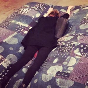 Alice Waters Instagram - This is me after a day in LA !  Thank goodness for my friend  Christina Kim who owns Dosa. She invited me for a beautiful Korean dinner in her studio. After dinner I threw myself down on her huge patchwork pillow: I think I need one at home!