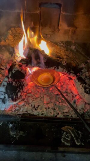 Alice Waters Instagram - It's interesting to see the differences difference between frying in copper and iron (copper is hotter !) My daughter @fannysinger is visiting so we made an egg in the @permanentcollection copper egg spoon. Works like a charm every time!