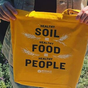 Alice Waters Instagram - My friend Jason Bade went to the Rodale Institute in Pennsylvania  and brought me their bag full of regenerative organic information for all their amazing programs. Can you believe they have been advocating since 1947 !!! 
It is really all about the soil for health and climate. And taste!