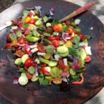 Alice Waters Instagram – There is something about a chopped salad that is irresistible ! When vegetables are cut in small pieces , the vinaigrette dressing coats the them completely. All that is needed is a little garlic toast .Thank you Susie and Mirta for a perfect lunch.
