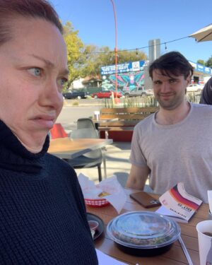 Alie Ward Instagram - Today is the birthday of @jarrett_sleeper and a friend just texted me “I picture you like doing normal life stuff in the house and casually glancing outside and seeing Jarrett like throwing axes or dressed like a vampire playing a keyboard etc” and the answer to that is yes. Yes, often. And it’s why we are all so glad he exists. He has just pledged to play The Monster Mash daily this month, and for his birthday I got him various crocs jibits. The older we grow, the younger we get. I love him.