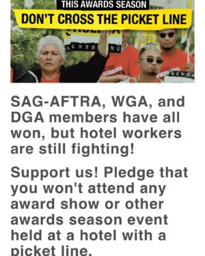 Alison Pill Instagram - Welp the @sagaftra strike is officially over and awards season is beginning.  So my stylist (recently turned seven) is hard at work coming up with new lewks.  You know who else is hard at work? The people of @unitehere11 who have been striking for months at many LA hotels seeking a fair deal.  Some of the awards shows? Set to be at these hotels. Let’s turn this #hotlaborsummer into a #coollaborwinter and support these people as they’ve supported us.  Sign the pledge (link in bio) to make sure the hotels and organizers know no union actor is going to cross a picket line. (Image description: a white woman with several tiny braids and a lot of blush and  messy lipstick sits with a background of bathroom tiles)