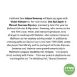 Alison Sweeney Instagram - We cannot wait for the upcoming Hannah Swensen Mystery! The first project #t7prclient @alisweeney has written for Hallmark 👏 So grateful to @soapsteph and @tvinsider for the exclusive. Link in bio for the full article!