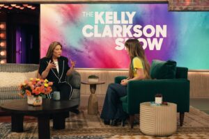 Ally Maki Instagram - Movie games and pregnant life on @kellyclarksonshow TODAY! The best combo. A forever memory that our little baby girl and I got to do the show together in NY! We love you @kellyclarkson 🫶 Tune in!