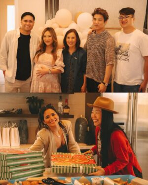 Ally Maki Instagram - 💐💞 Yesterday’s baby shower feels like a dream. We are on cloud 9 and so overcome with love and support for our baby girl. It really does take a village and knowing that she is going to come into this world with such inspirational and LOVING friends and family around her feels unreal. Thank you to all who sent us little notes of support and to everyone who spent the day with us. We can’t wait to meet our little girl! 🫶☁️ ⁣
⁣
Thank you’s from the bottom of our hearts to: ⁣
⁣
Hosted by: @therealkarawang @rowenatsai and my mom! 🩷⁣
⁣
Catered by: my absolute favorite @mendocinofarms we love you @ellen.c.chen 
⁣
Flowers: @theplumdahlia 
⁣
Balloons: by my brother (who is weirdly so talented at balloons 😂) @adam.matsu 
⁣
Game show hosts (4life): @shrrycola @james.s.li 
⁣
Wooden arch: @ca__e_ & Chris⁣
⁣
Photos: @djlilvibey @mariselazumbado 
⁣
Cookies biscuits: @kapi.cafe⁣
⁣
Cake: @emilyfuturama @remiyamamoto 
⁣
Gift bags: @tochisnacks @drinktheqi @kimlyparc @drinknarra @drinkwaveswater 
⁣
Glam: @rubyvo_