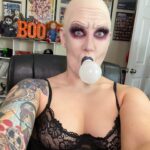 Allysin Kay Instagram - Uncle Femme-ster is not complete without the lightbulb 💡 We’re going live on Twitch in 30 minutes! Dressed just a liiiiiittle bit differently though… Link in my stories & bio! 🖤 #AddamsFamily #UncleFester #FesterAddams #WednesdayNetflix #Halloween2023 #TwitchPartner #AddamsFamilyValues
